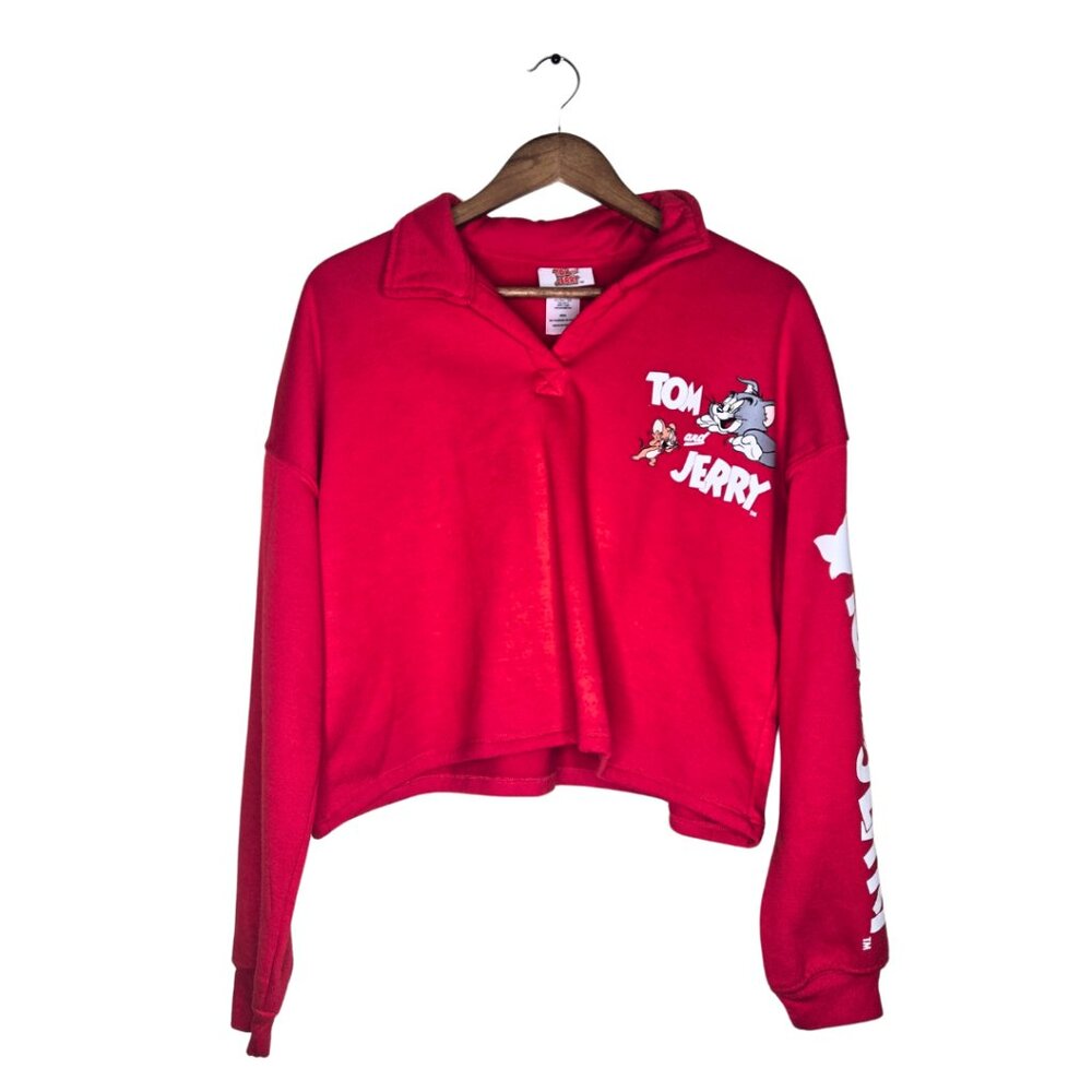 Tom and Jerry Red Cropped Long Sleeve Pullover